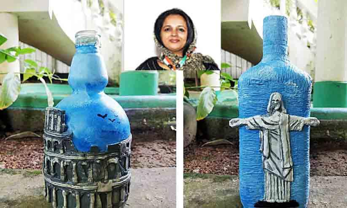 ചില്ലുകുപ്പികളില്‍ ലോകാത്ഭുതങ്ങൾ; റെക്കോഡ്​​ നിറവിൽ ജിസ്ന