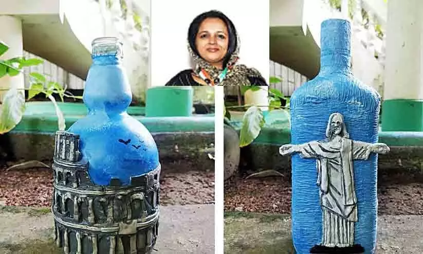 ചില്ലുകുപ്പികളില്‍ ലോകാത്ഭുതങ്ങൾ; റെക്കോഡ്​​ നിറവിൽ ജിസ്ന