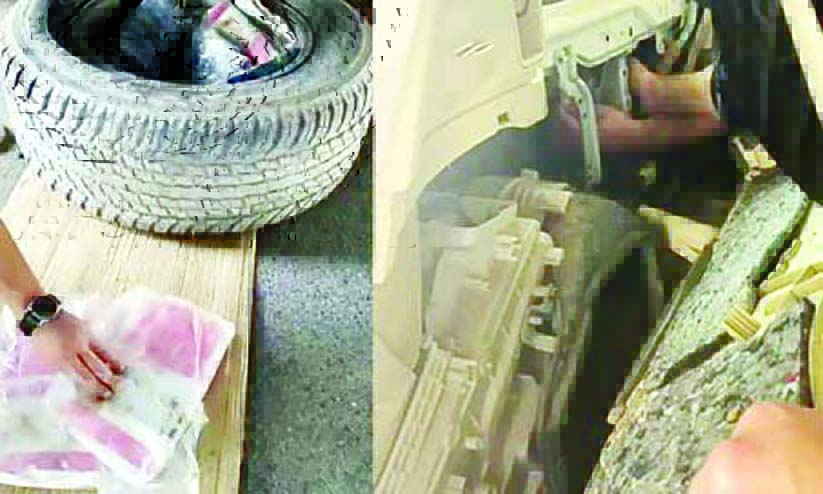 ച​ക്ര​ത്തി​നു​ള്ളി​ൽ ഒ​ളി​പ്പി​ച്ച 23 കി​ലോ ഹ​ഷീ​ഷ് പി​ടി​കൂ​ടി