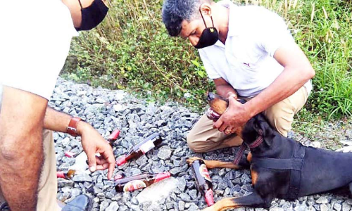 കൊ​യി​ലാ​ണ്ടി​യി​ൽ റെ​യി​ൽ​വേ ട്രാ​ക്കി​ൽ ബി​യ​ർ കു​പ്പി​ക​ൾ