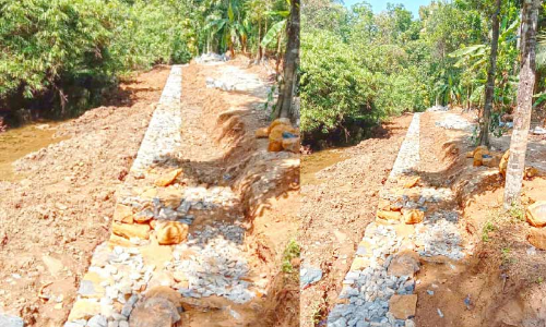 ഭൂമി കൈയേറി സർക്കാർ ചെലവിൽ ഭിത്തി നിർമാണം