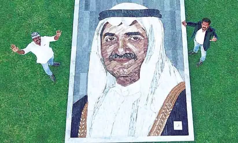 മാര്‍ബിൾ കഷ്​ണങ്ങളിൽ ഫുജൈറ ഭരണാധികാരിയുടെ ചിത്രം തീർത്ത്​ ഡാവിഞ്ചി സുരേഷ്