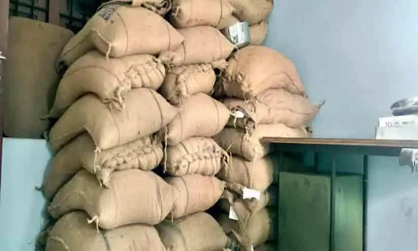 Not Distributed: Rice is stored in the  panchayat office