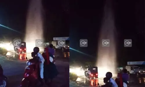 കൊടുങ്ങല്ലൂരിൽ പൈപ്പ് പൊട്ടൽ; ഇലക്ടിക്ക് പോസ്റ്റിന്‍റെ ഉയരത്തിൽ വെള്ളം ചീറ്റി