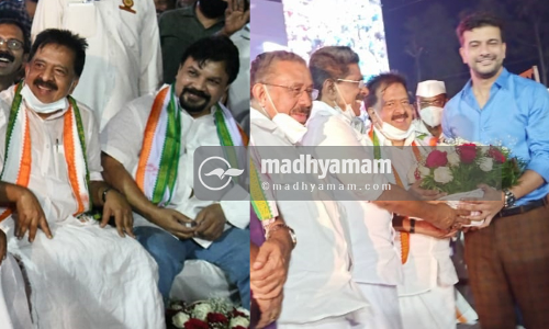 ചിരിക്കുന്ന, ഭയമില്ലാതെ അടുത്തുപോകാൻ കഴിയുന്ന നേതാക്കളുള്ള പാർട്ടി -പിഷാരടി ഐശ്വര്യ കേരള യാത്രയിൽ