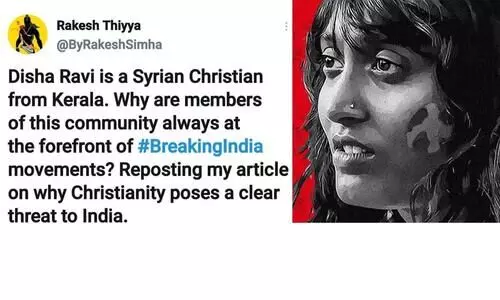 ദിഷ രവി ക്രിസ്​ത്യൻ മലയാളി, ക്രിസ്​ത്യാനികൾ പണ്ടേ രാജ്യത്തിന്​ ആപത്ത്​; സംഘപരിവാർ പ്രചാരണത്തിന്‍റെ വസ്​തുത എന്താണ്​​?