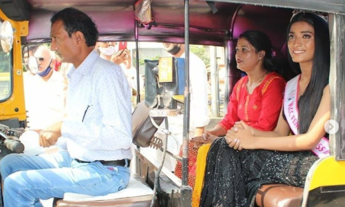 മിസ്​ ഇന്ത്യ റണ്ണറപ്പ്​ പട്ടം വാങ്ങാൻ അച്ഛന്‍റെ ഓട്ടോറിക്ഷയിലെത്തി സുന്ദരി