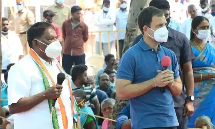 രാഹുൽ ഗാന്ധിക്ക് മുന്നിൽ പരാതിപ്പെട്ട് മത്സ്യത്തൊഴിലാളി; തന്നെ പ്രശംസിച്ചതാണെന്ന് പരിഭാഷപ്പെടുത്തി പുതുച്ചേരി മുഖ്യമന്ത്രി