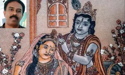 മണൽത്തരികളിൽ മിഴിവുറ്റ ചിത്രങ്ങളുമായി രാജ്മോഹൻ