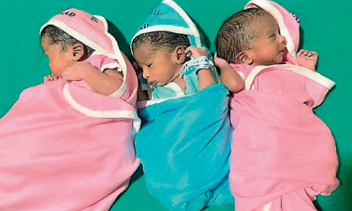 കാ​ത്തി​രി​പ്പി​നൊ​ടു​വി​ൽ പി​റ​ന്ന​ത്​ ഒ​റ്റ പ്ര​സ​വ​ത്തി​ൽ മൂ​ന്ന് ക​ൺ​മ​ണി​ക​ൾ