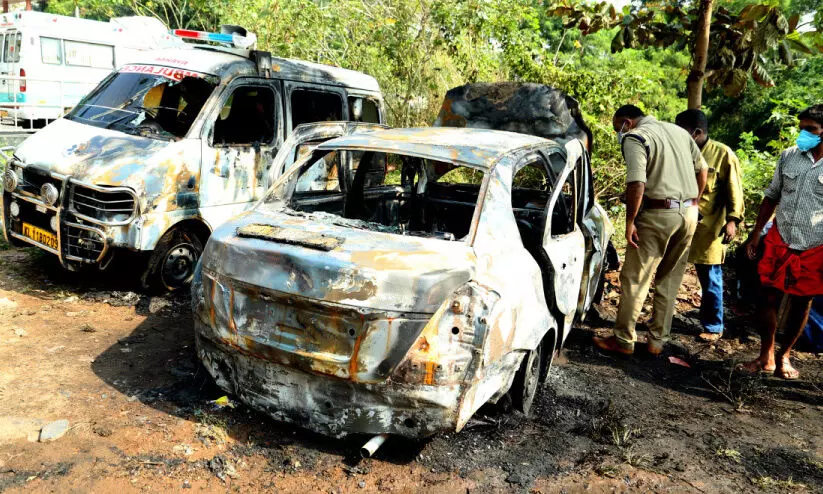 car and ambulance caught fire