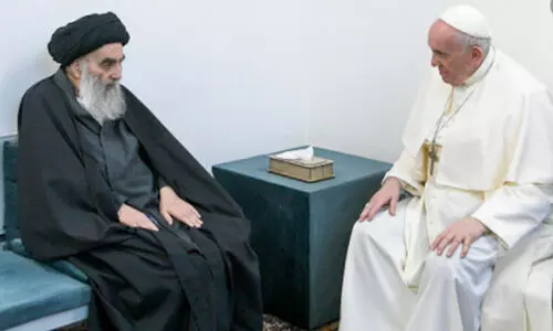 സിസ്​താനിയെ സന്ദർശിച്ച്​ മാർപാപ്പ; ഇറാഖി ക്രിസ്​ത്യാനികൾക്ക്​​ ശിയാ നേതാവി​െൻറ ​പിന്തുണ