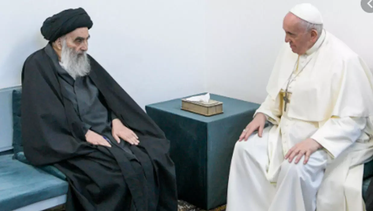 സിസ്താനിയെ സന്ദർശിച്ച് മാർപാപ്പ; ഇറാഖി ക്രിസ്ത്യാനികൾക്ക് ശിയാ നേതാവിെൻറ പിന്തുണ സിസ്താനിയെ സന്ദർശിച്ച് മാർപാപ്പ; ഇറാഖി ക്രിസ്ത്യാനികൾക്ക് ശിയാ നേതാവിെൻറ പിന്തുണ