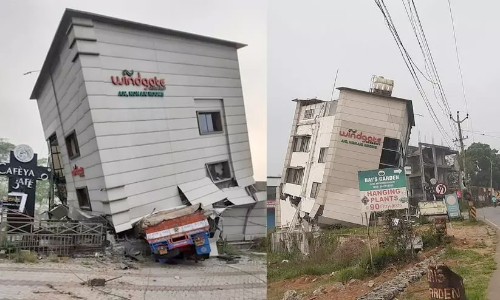 ലോറിയിടിച്ച് വീഴാറായ കെട്ടിടം പൊളിച്ച് നീക്കാനൊരുങ്ങുന്നു; സമീപവാസികൾ ഒഴിഞ്ഞ് പോകണമെന്ന് VIDEO