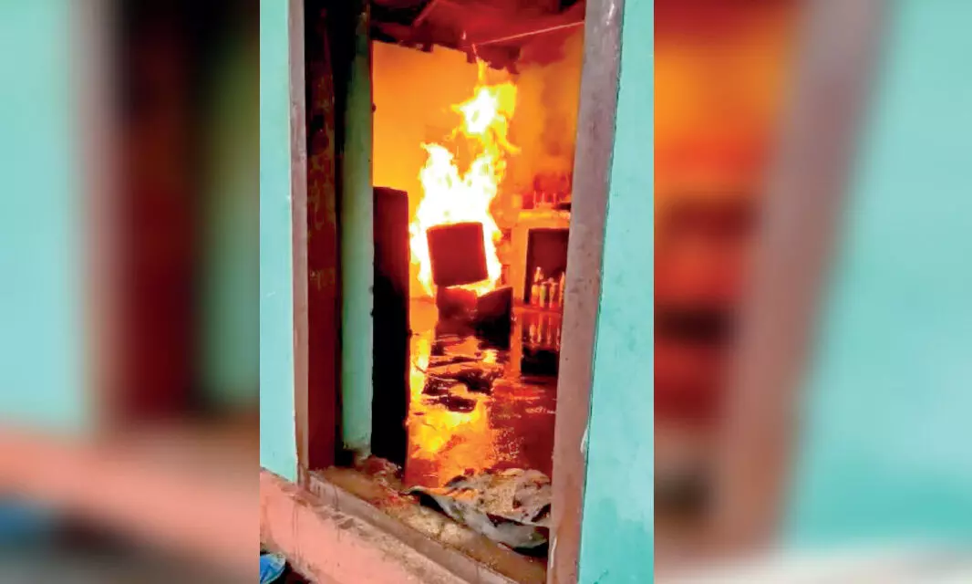 cooking gas cylinder caught fire