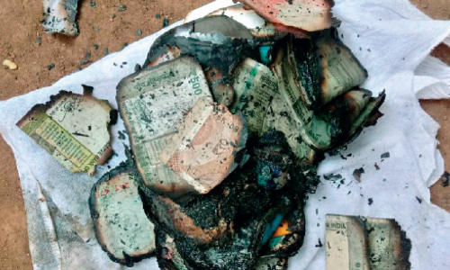 burned currency notes