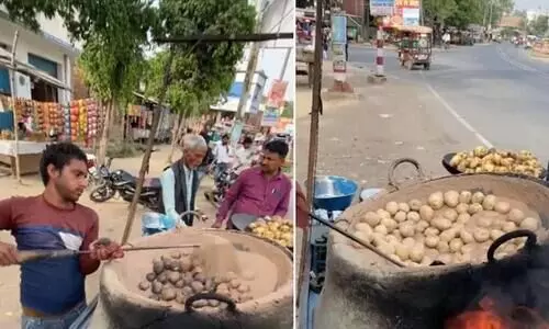potato cooking in sand