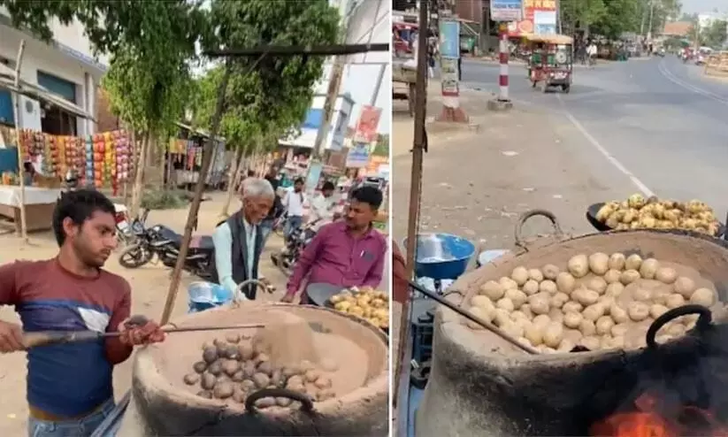 potato cooking in sand