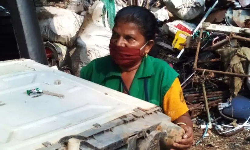 leelamani in her scrap shop leelamani in her scrap shop
