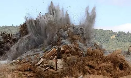 Blast At A Limestone Quarry