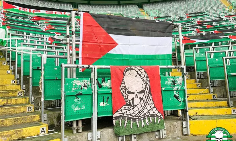 ഗാലറിയിൽ ഫലസ്തീൻ പതാകകൾ നാട്ടി ഐക്യദാർഢ്യമറിയിച്ച് സെൽറ്റിക് ആരാധകർ; മുതലെടുപ്പ് ആരോപിച്ച് നീക്കം ചെയ്ത് ക്ലബ് അധികൃതർ ഗാലറിയിൽ ഫലസ്തീൻ പതാകകൾ നാട്ടി ഐക്യദാർഢ്യമറിയിച്ച് സെൽറ്റിക് ആരാധകർ; മുതലെടുപ്പ് ആരോപിച്ച് നീക്കം ചെയ്ത് ക്ലബ് അധികൃതർ