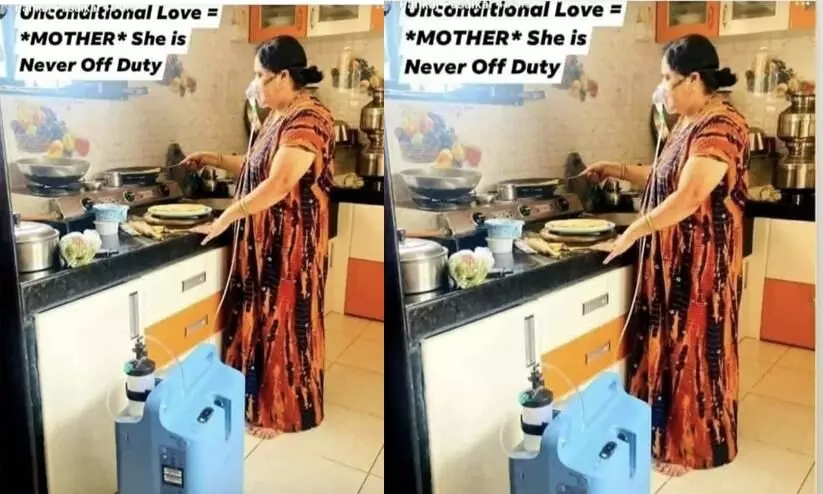 Mother Cooking While on Oxygen Support viral photo