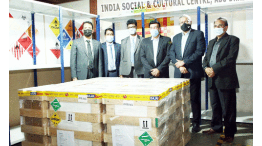 അബൂദബി ഐ.എസ്.സി 90 ഓക്സിജൻ സിലിണ്ടറുകൾ അയച്ചു അബൂദബി ഐ.എസ്.സി 90 ഓക്സിജൻ സിലിണ്ടറുകൾ അയച്ചു