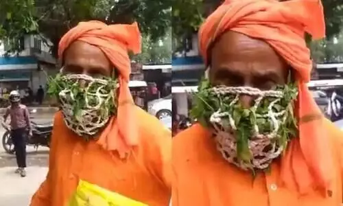 സർജിക്കലോ തുണി മാസ്​കോ അല്ല; വൈറലായത്​ യു.പിയിലെ സന്യാസിയുടെ ആര്യവേപ്പ്​ മാസ്​ക്​