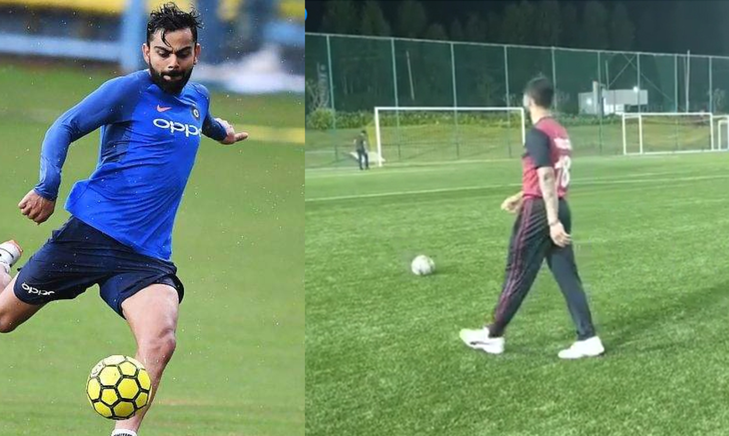 കോഹ്​ലിക്ക്​ ഫുട്​ബാളിലുമുണ്ട് പിടി; ദൂരെ നിന്നും ക്രോസ്​ബാറിൽ ഷോട്ട്​ കൊള്ളിക്കുന്ന വിഡിയോ കാണാം VIDEO