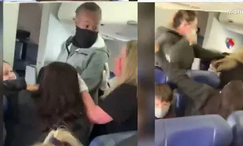 വിമാനത്തിൽ പൊരിഞ്ഞ അടി​; യാത്രക്കാരിയുടെ ഇടിയേറ്റ്​ ജീവനക്കാരിയുടെ പല്ലുകൾ പൊഴിഞ്ഞു -VIDEO