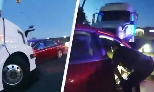 നാല്​ വയസുള്ള അനിയത്തിയുമായി ഒമ്പതുകാരി കാറിൽ കറങ്ങാനിറങ്ങി; വഴിയിൽ കിടന്ന ട്രക്കിൽ ഇടിച്ചതിനെതുടർന്ന്​ പൊലീസ്​ പിടിയിൽ