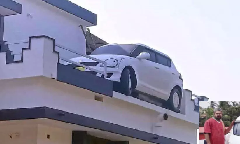 car on the top of house