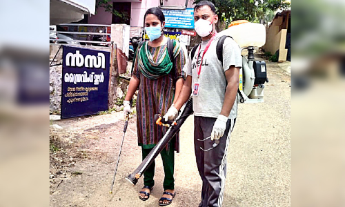 couple disinfected public place