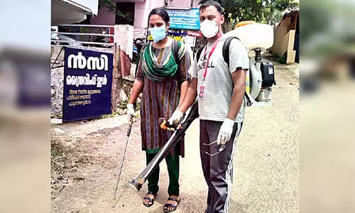 couple disinfected public place