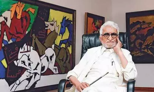 എം.​എ​ഫ്​ ഹു​സൈ​ൻ; ആ ​മാ​ന്ത്രി​ക​വി​ര​ലു​ക​ൾ നി​ശ്ച​ല​മാ​യി​ട്ട്​ പ​ത്തു​വ​ർ​ഷം: ഇ​ന്ത്യ​യു​ടെ വി​ശ്വ​ചി​ത്ര​കാ​ര​ന്​ താ​ങ്ങും ത​ണ​ലു​മാ​യ​ത്​ ഖ​ത്ത​ർ