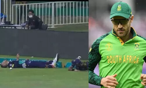 ക്രിക്കറ്റിലും സങ്കട ദിനം; പാക്​താരവുമായി കൂട്ടിയിടിച്ച്​ ഫാഫ്​ ഡു​െപ്ലസിസിന്​ തലക്ക്​ പരിക്ക്​, ആശു​പത്രിയിൽ പ്രവേശിപ്പിച്ചു VIDEO