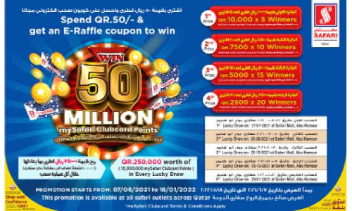 സഫാരി വിൻ 50 മില്യൺ ക്ലബ് കാർഡ് പോയൻറ്സ് മെഗാ പ്രമോഷൻ തുടങ്ങി