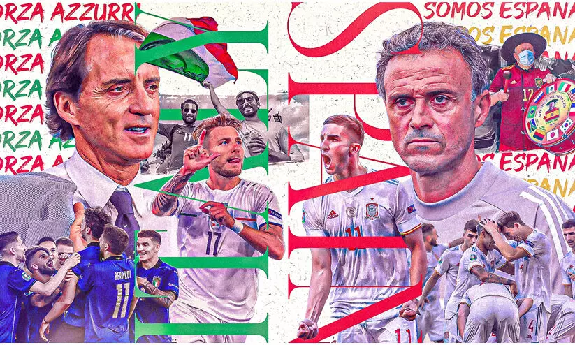 വെംബ്ലിയിൽ ഇറ്റലിയും സ്പെയിനും നേർക്കുനേർ; യൂറോ ആദ്യ സെമി ഇന്ന്, കണക്കുകൂട്ടലുകൾ ഇങ്ങനെ വെംബ്ലിയിൽ ഇറ്റലിയും സ്പെയിനും നേർക്കുനേർ; യൂറോ ആദ്യ സെമി ഇന്ന്, കണക്കുകൂട്ടലുകൾ ഇങ്ങനെ