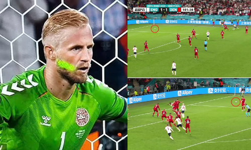 ഡെന്മാർക്ക്​ ഗോളിയുടെ മുഖത്തേക്ക്​ ലേസർ പ്രയോഗം, ഗ്രൗണ്ടിൽ രണ്ട്​ പന്തുകൾ; അതിരുവിട്ട്​ ഇംഗ്ലീഷ്​ കാണികൾ