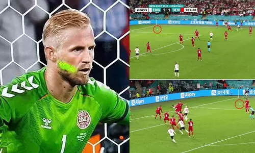 ഡെന്മാർക്ക്​ ഗോളിയുടെ മുഖത്തേക്ക്​ ലേസർ പ്രയോഗം, ഗ്രൗണ്ടിൽ രണ്ട്​ പന്തുകൾ; അതിരുവിട്ട്​ ഇംഗ്ലീഷ്​ കാണികൾ