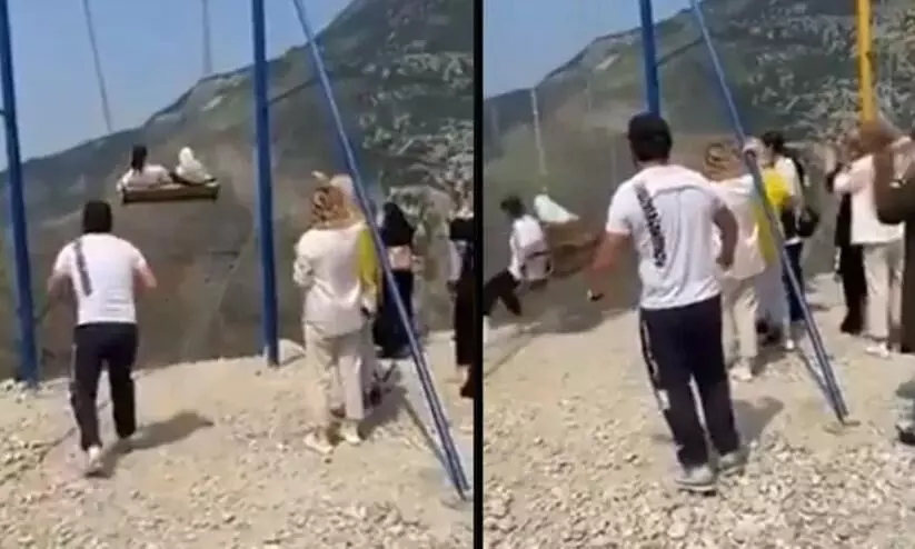Women fall off 6300 ft cliff while taking a swing ride in viral video