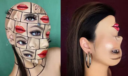 സ്വന്തം മുഖത്ത് ഒപ്ടിക്കൽ ഇല്യൂഷൻ; മേക്-അപ് കലാകാരിയുടെ ഫേസ് ആർട് വൈറൽ