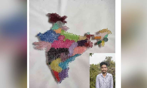 ത്രെ​ഡ് ആ​ർ​ട്ടി​ൽ ഭൂ​പ​ടം ഒ​രു​ക്കി അ​ജി​ത്ത്