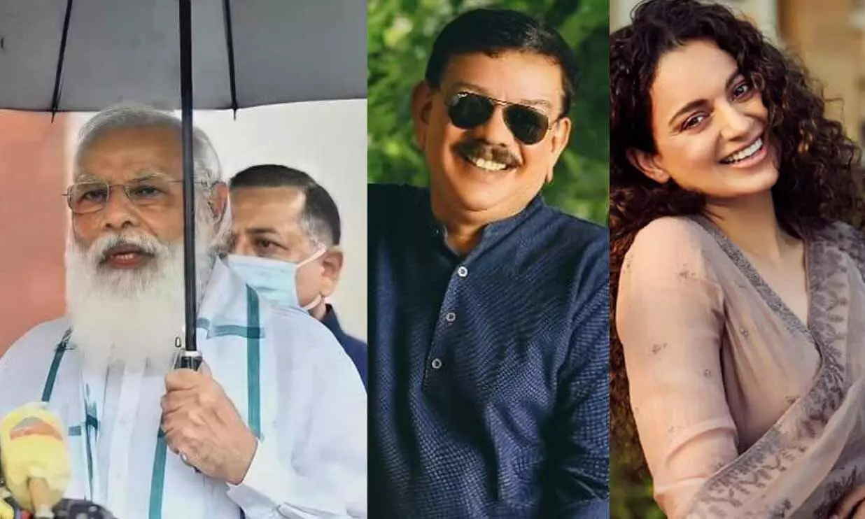 ഇതാണ് ലാളിത്യം; സ്വയം കുട ചൂടിയ മോദിയെ പുകഴ്ത്തി പ്രിയദർശനും കങ്കണയും, വിമർശനവുമായി നെറ്റിസൺസ്