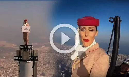 ബുർജ്​ ഖലീഫക്ക്​​ മുകളിലെ എയർഹോസ്​റ്റസ്​ ഗ്രാഫിക്​സ്​ അല്ല; മേക്കിങ് വിഡിയോ കാണാം