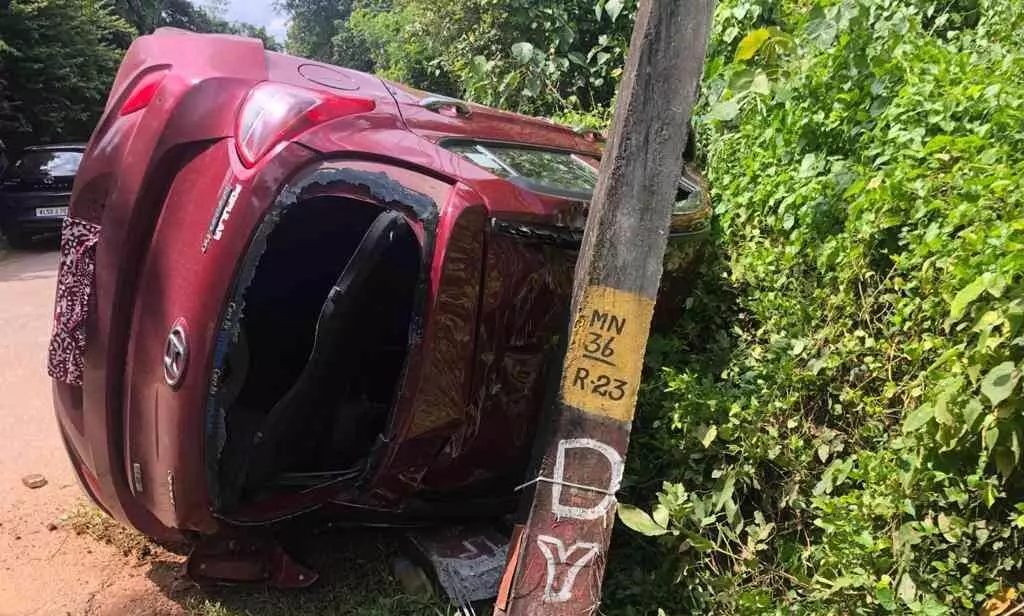 കാട്ടുപന്നി കുറുകെ ചാടിയപ്പോൾ നിയന്ത്രണം വിട്ട കാർ മറിഞ്ഞു കാട്ടുപന്നി കുറുകെ ചാടിയപ്പോൾ നിയന്ത്രണം വിട്ട കാർ മറിഞ്ഞു