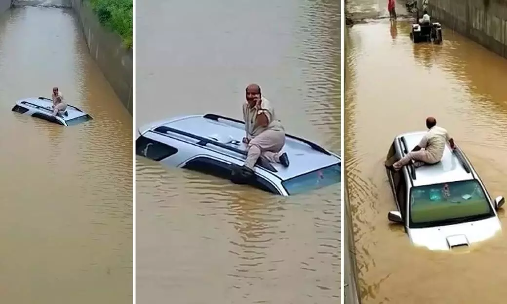 Toyota Fortuner gets stuck in a flooded underpass: Rescued by