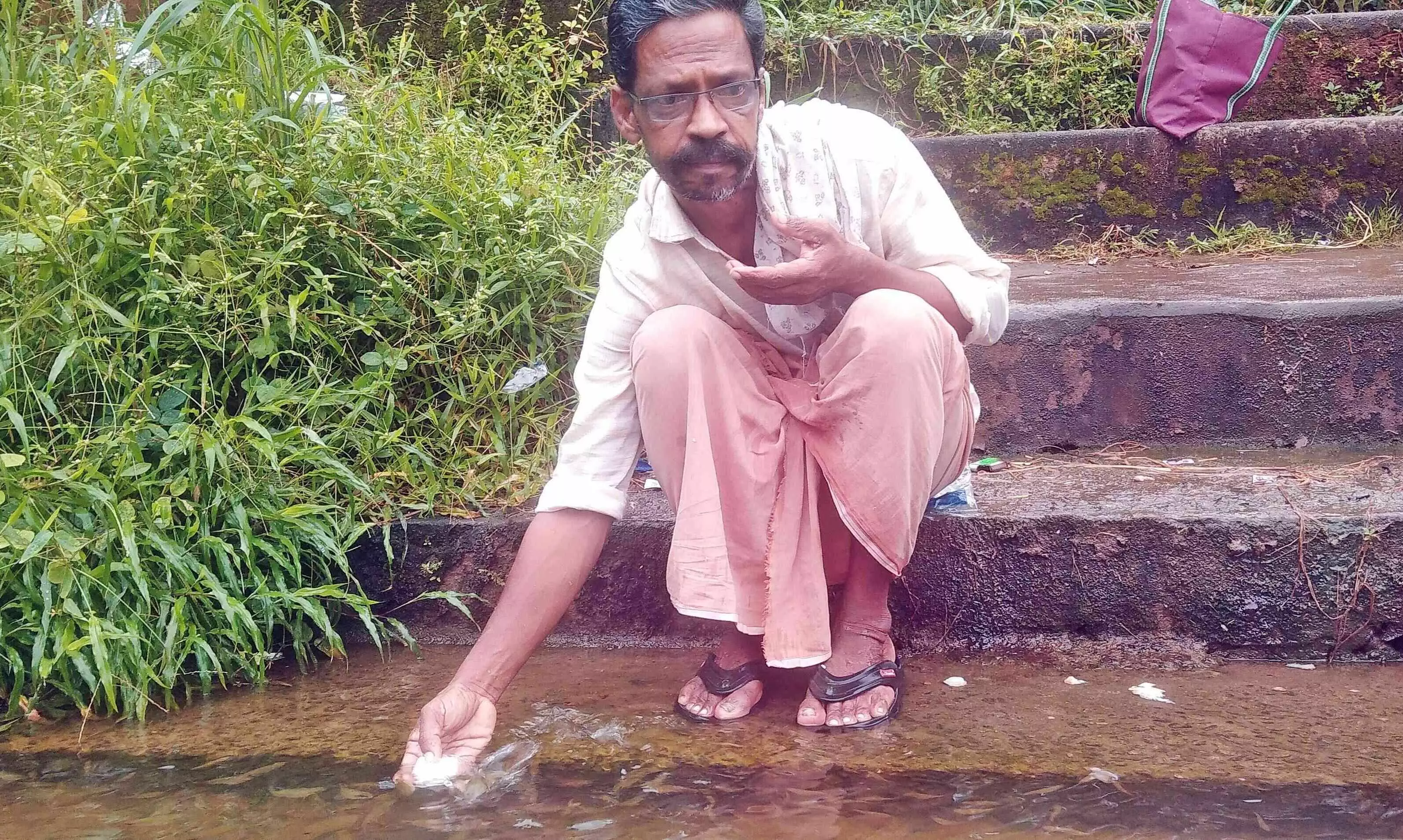 മീനുകളെ ഊട്ടി  പ്രകാശന്‍റെ പ്രഭാതങ്ങള്‍