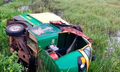 ഓട്ടോറിക്ഷ പാടത്തേക്ക് മറിഞ്ഞു