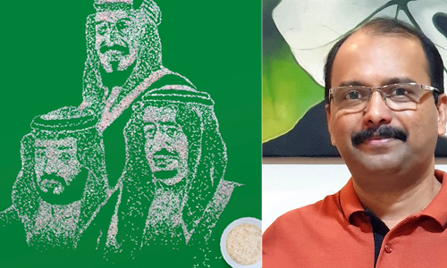 അന്നം തരുന്ന രാജ്യത്തിന്​​ അരിമണി കൊണ്ട്​ ചിത്രമെഴുതി ഷാജിത്തി​െൻറ ആദരം